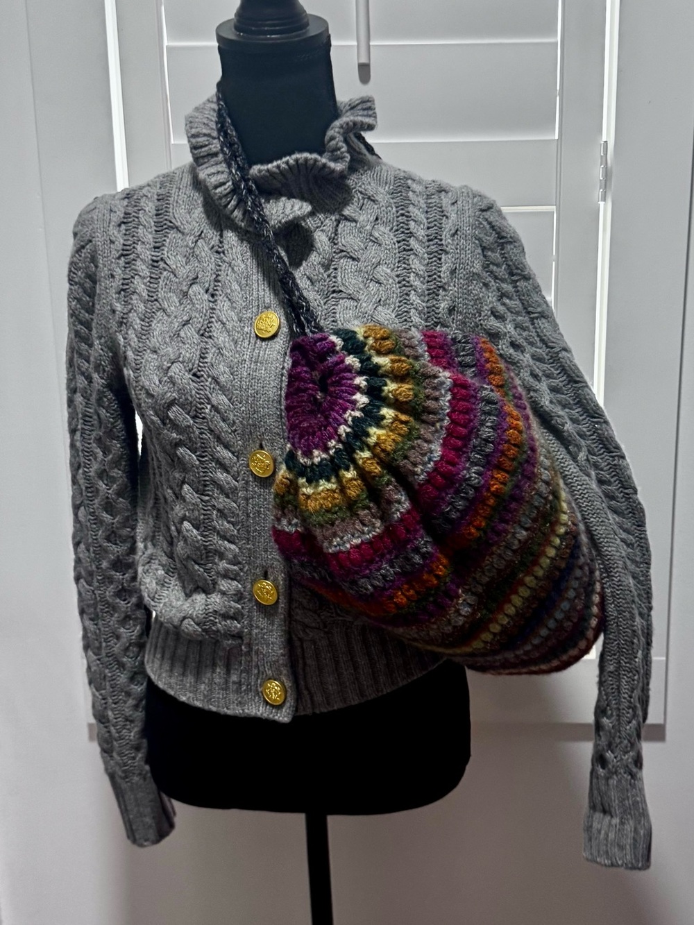 Susan Martin for Garnet Hill 100% Wool Crochet Bucket Shoulder Bag Boho